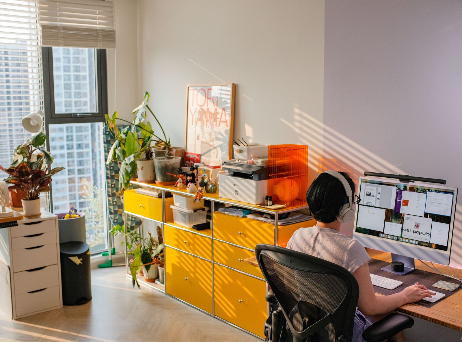 Person working remotely from a home office setup