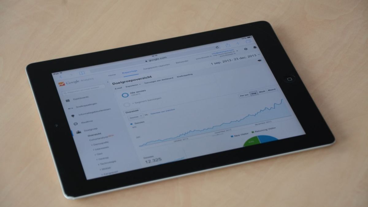 Tablet showing a Google Analytics traffic dashboard