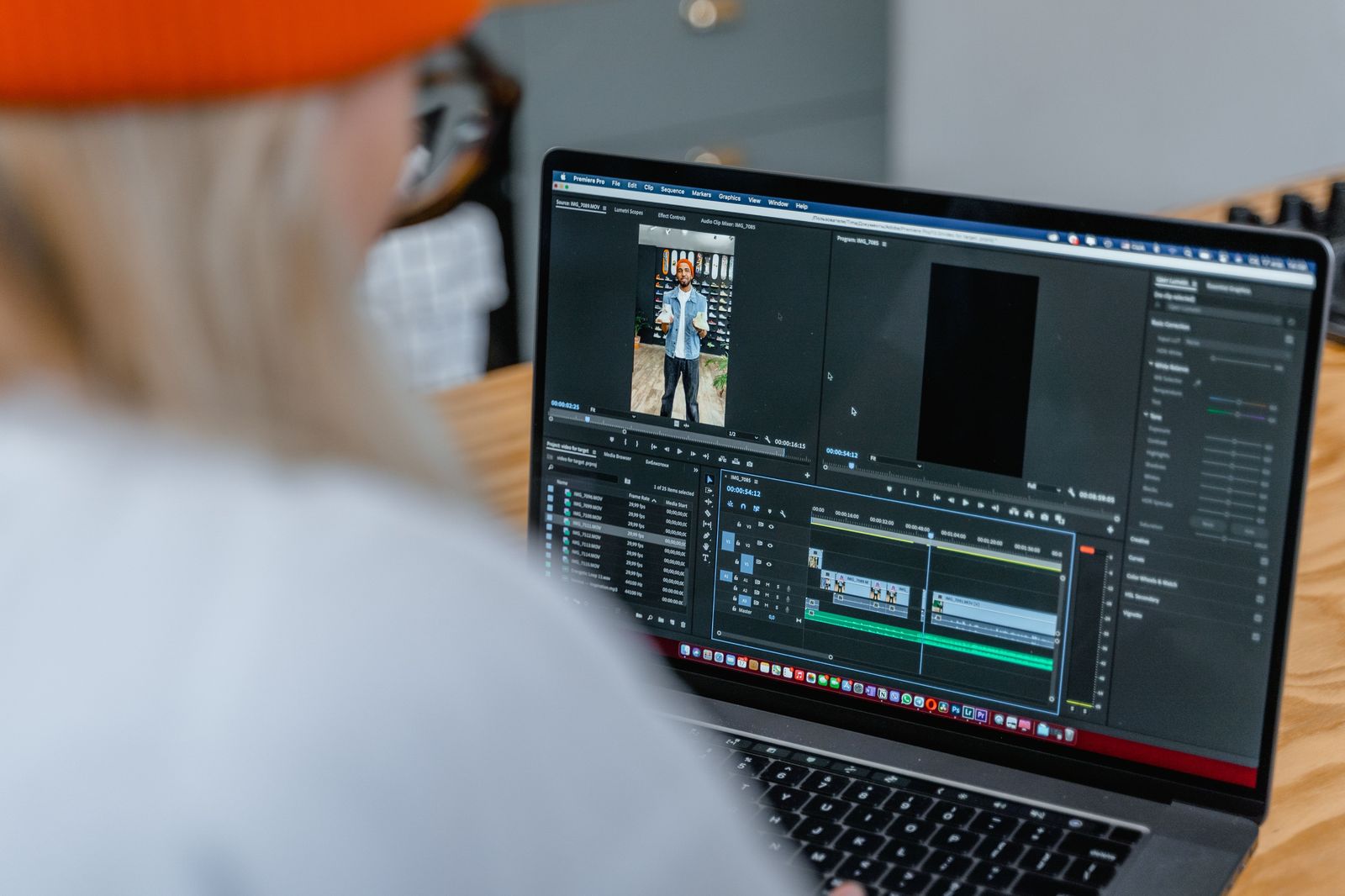 Video editor working on a timeline in editing software