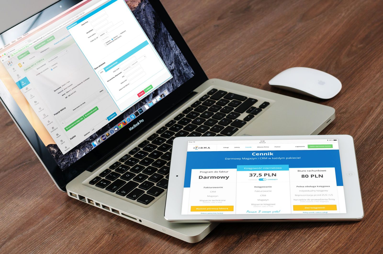 Website design mockup shown on a laptop and tablet screen